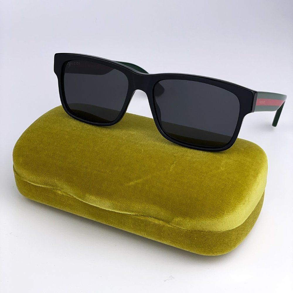 NEW Gucci GG0340S 006 Rectangle Black Green Sunglasses - Picture 3 of 14